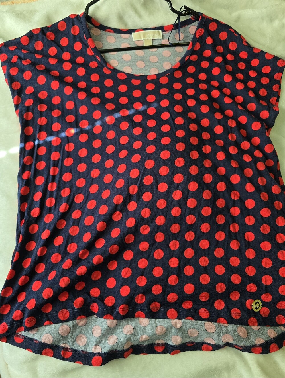 Michael Kors Polka Dot Large Knit Top - Red & Navy